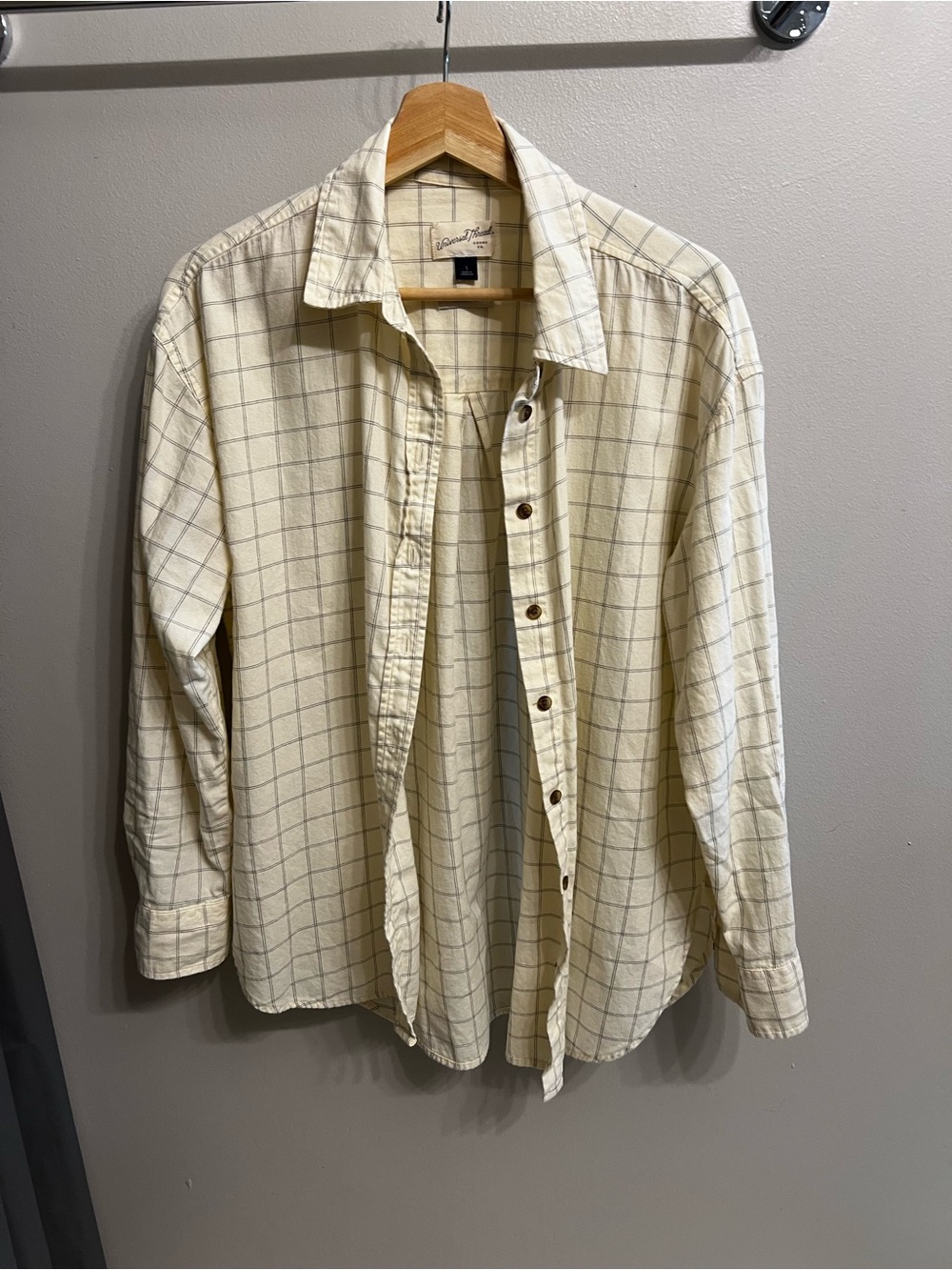 Universal Thread Cream and Black Windowpane Oversized Button-Up